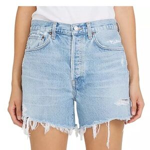 AGOLDE PARKER LONG HIGH WAIST DENIM SHORTS IN SWAPMEET